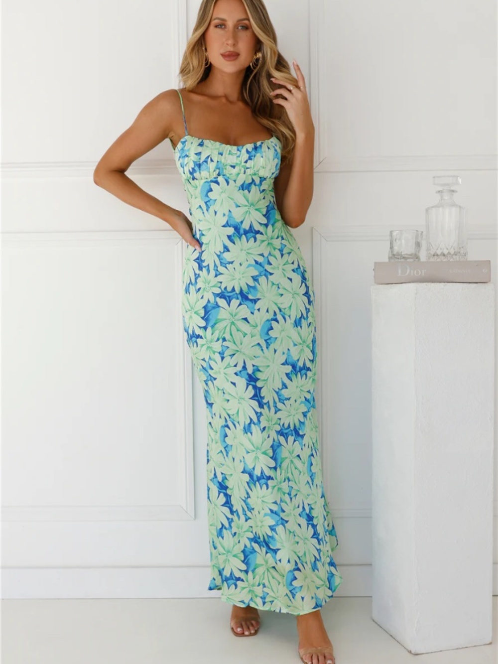 HelloMolly Blue/Green Floral Maxi Dress US10